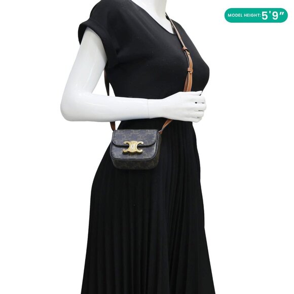 Celine  Triomphe Mini Canvas Shoulder Bag Brown - Picture 2 of 12